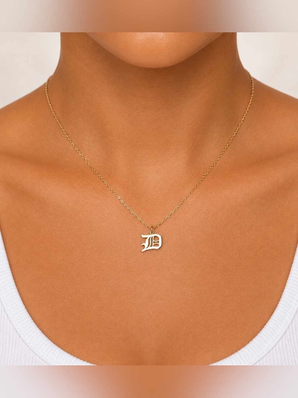 Letter D - Gold Old English Initial Necklace